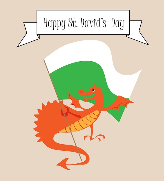 Vektorkartenillustration walisischer drachen für den ersten märz am st. davids day