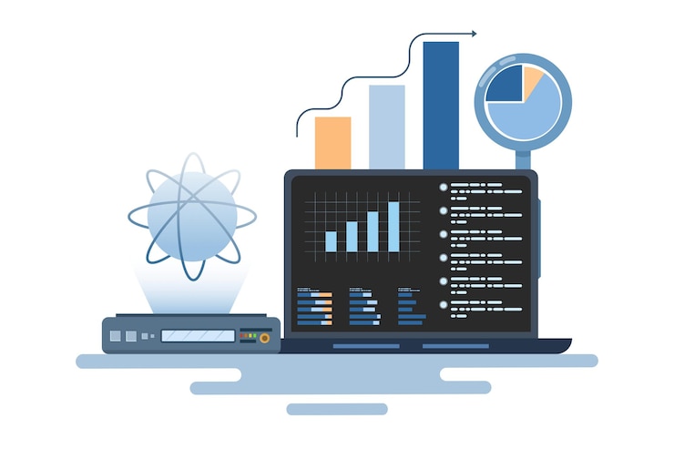 Vektor vektorkonzept der datenwissenschaft oder online-datenlagertechnologie oder automatisierte webanalyse