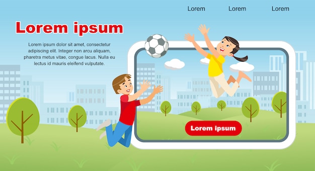 Vektorkonzeptbild glücklicher kinderspiel-fußball