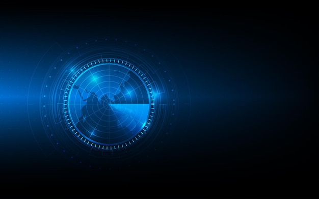 Vektorkreis-Technologie mit Weltkarte auf blauem Hintergrund