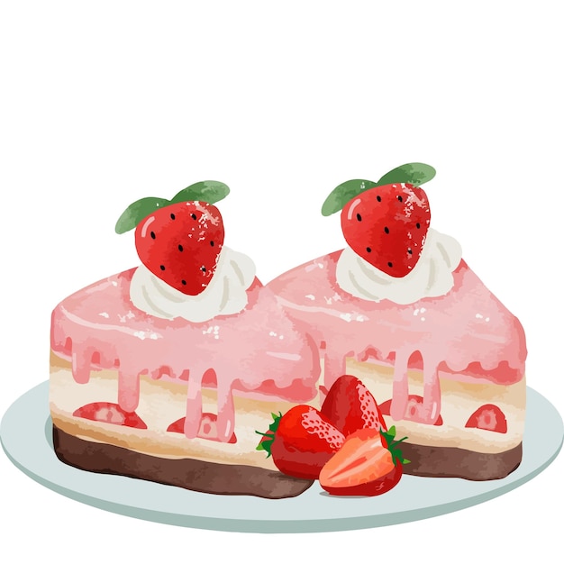 Vektorkuchen auf einem Teller mit Erdbeeren