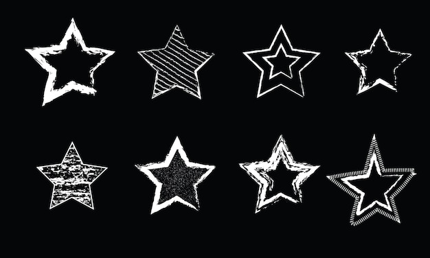 Vektorkunst-illustration grunge-sterne sammlung verschiedener typen schwarzer sterne vektor abstrakte pinselzeichnung