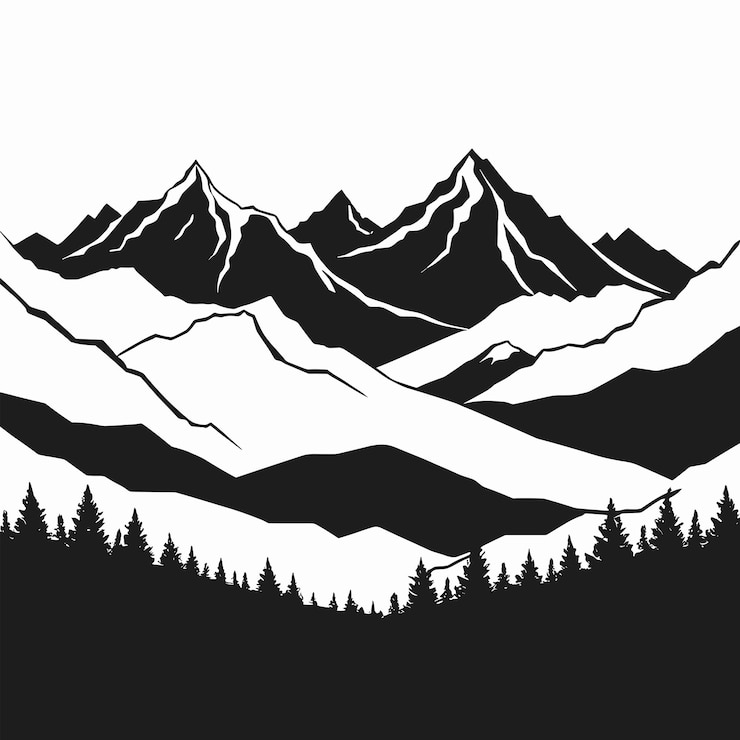 Vektor vektorkunst-landschaftsillustration mit bergsilhouette