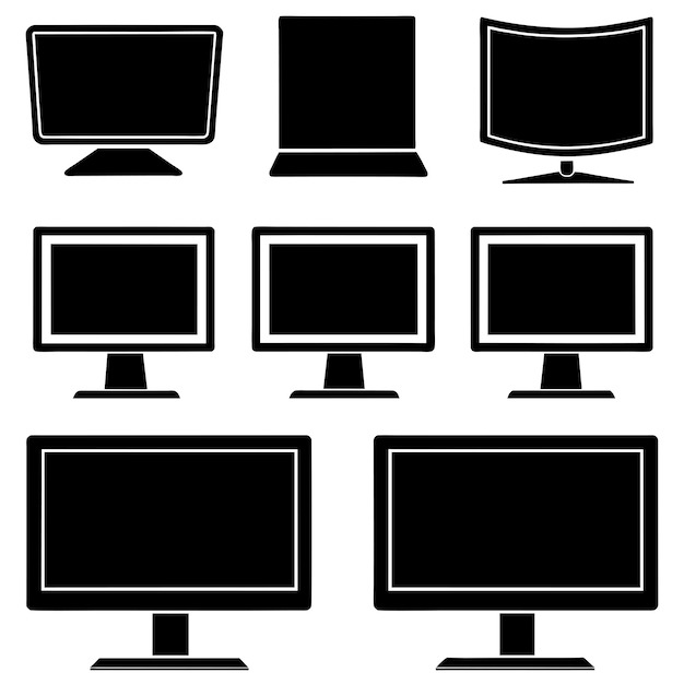Vektorkunstillustration eines Bildschirms für einen Computermonitor, ein Satz von Bildschirmsilhouetten für einen Bildschirm