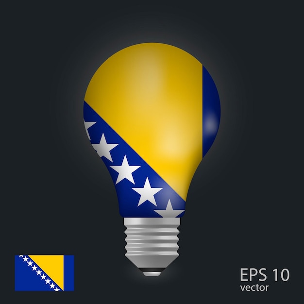 Vektorlampen mit 3D-Rendering der Flagge von Bosnien und Herzegowina auf grauem Hintergrund