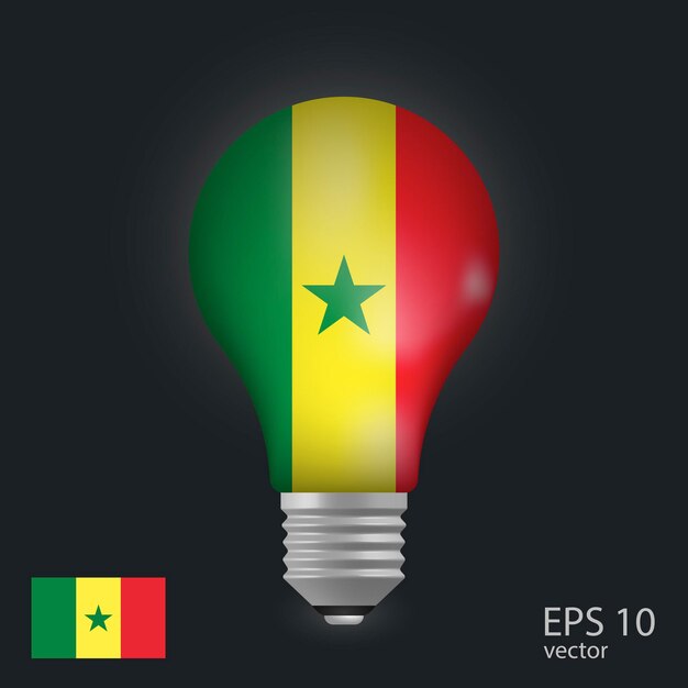 Vektorlampen mit 3D-Rendering der Senegal-Flagge auf grauem Hintergrund