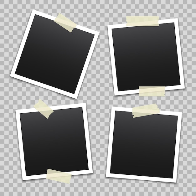 Vektorleere Fotorahmen mit durchsichtigem Klebeband, isoliert auf durchsichtigem Hintergrund Vorlage-Mockup-Foto-Design Zerrissene Stücke Maskierband