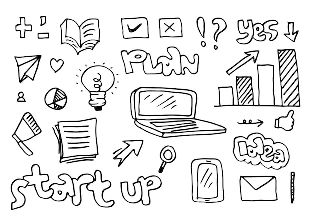 Vektorlinie Art Doodle-Cartoon-Satz von Objekten und Symbolen zum Thema Business