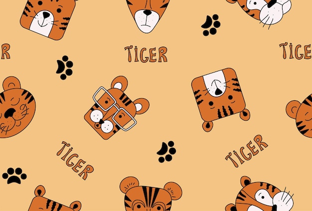 Vektormuster cartoon tiger lustige tiere im doodle-stil design für tapetentextilien verpackung