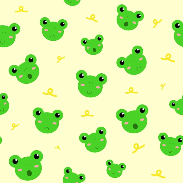 Vektormuster mit Froschen-Emotionen auf hellgelbem Hintergrund