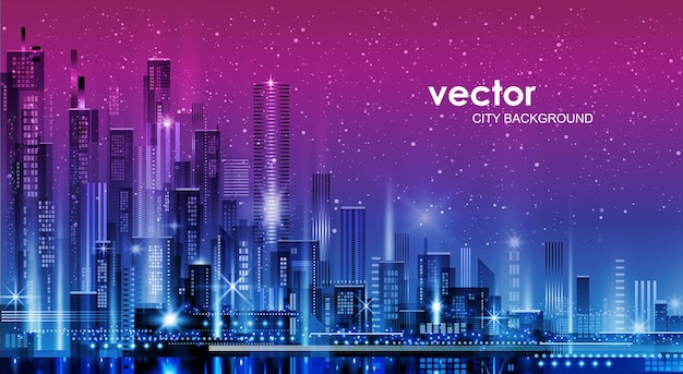 Vektornachtstadtillustration mit Neonglühen und lebendigen Farben