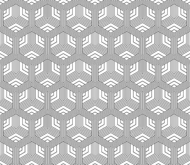 Vektornahtloses geometrisches Muster Klassisches chinesisches antikes Ornament, angepasst an moderne Trends. Vollständig bearbeitbarer linearer Hintergrund mit Schnittmaske. Sie können die Dicke der Farbzusammensetzung der Linien ändern