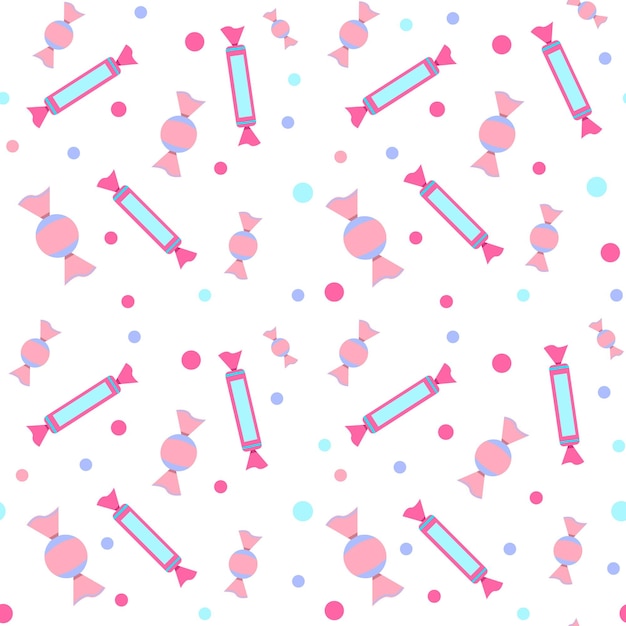 Vektor vektornahtloses muster aus rosa tönen auf weißem hintergrund bonbons werden auf stoffverpackungspapier oder tapeten gedruckt