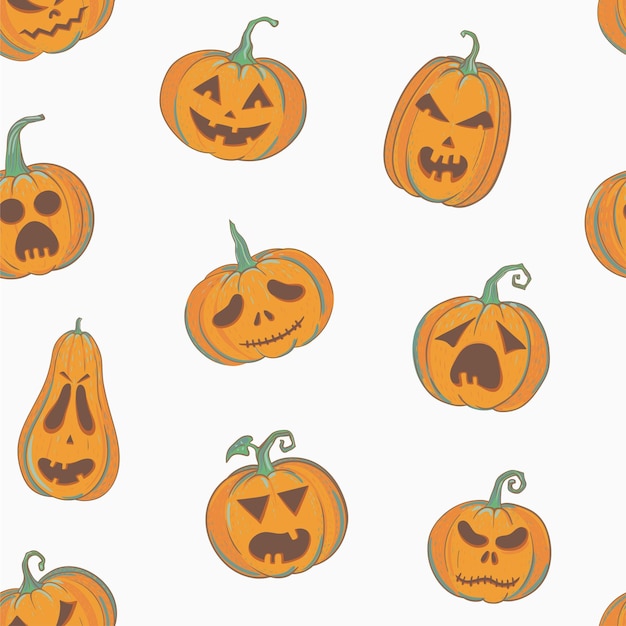 Vektornahtloses Muster mit geschnitzten Kürbissen. Nahtloser Hintergrund Halloweens mit Kürbisen