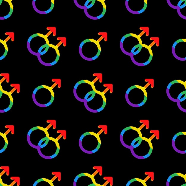 Vektornahtloses muster mit männlichen lgbt-symbolen mars-zeichen in regenbogenfarben pride month lgbtq-muster