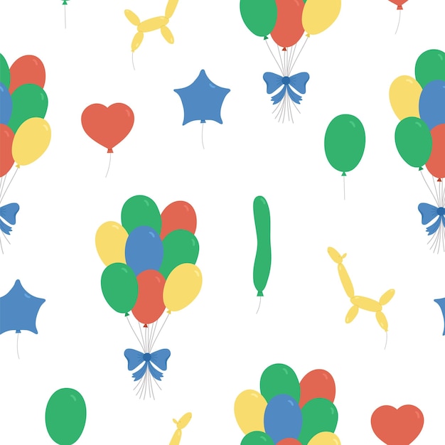 Vektornahtloses Muster mit netten Ballonen. Lustiger sich wiederholender Hintergrund mit Geburtstagsgeschenken. Helles digitales Urlaubspapier für Kinder. Fröhliche Feier Textur.