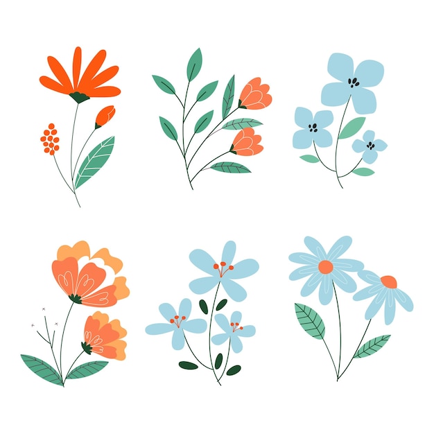 Vektororganische Flachblumen-Sammlung auf Weiß