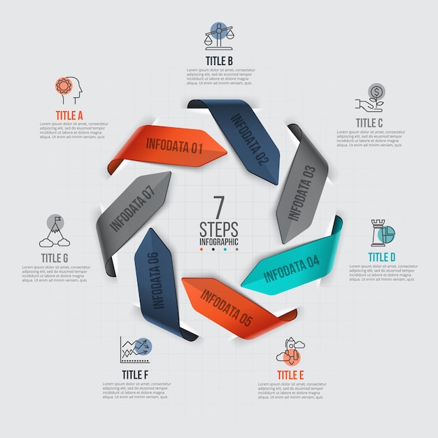 Vektorpfeile infografik vorlage für zyklusdiagramm mit 7 optionen teile schritte oder prozesse