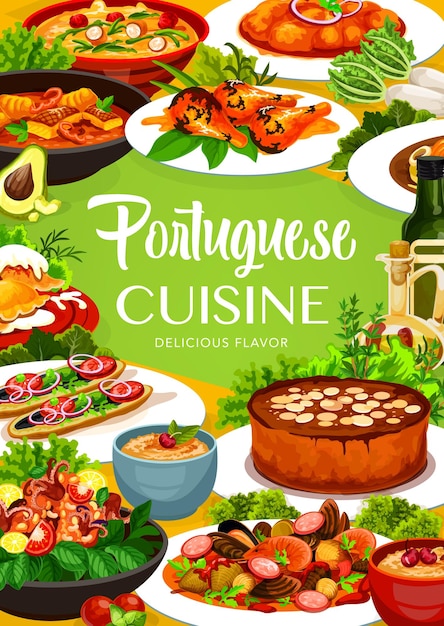Vektor vektorplakat der portugiesischen küche portugal-essen