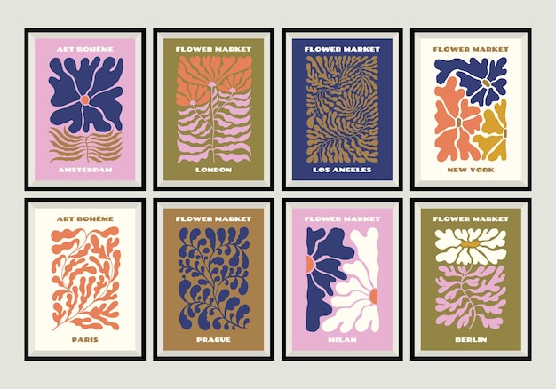 Vektor vektorplakat-designkollektion mit groovigem blumenhintergrund