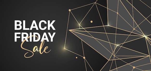 Vektorpolygonales banner goldenes polynetz auf schwarzem hintergrund black friday sale