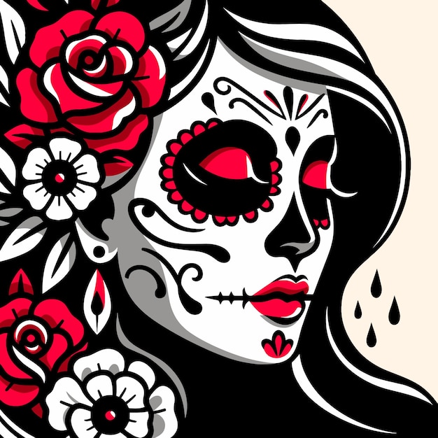 Vektorporträt der mexikanischen weiblichen Figur Santa Muerte