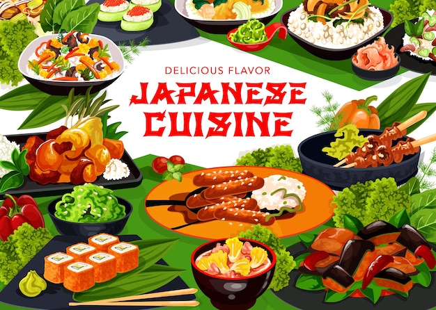 Vektorrahmen der japanischen Küche mit asiatischen Gerichten