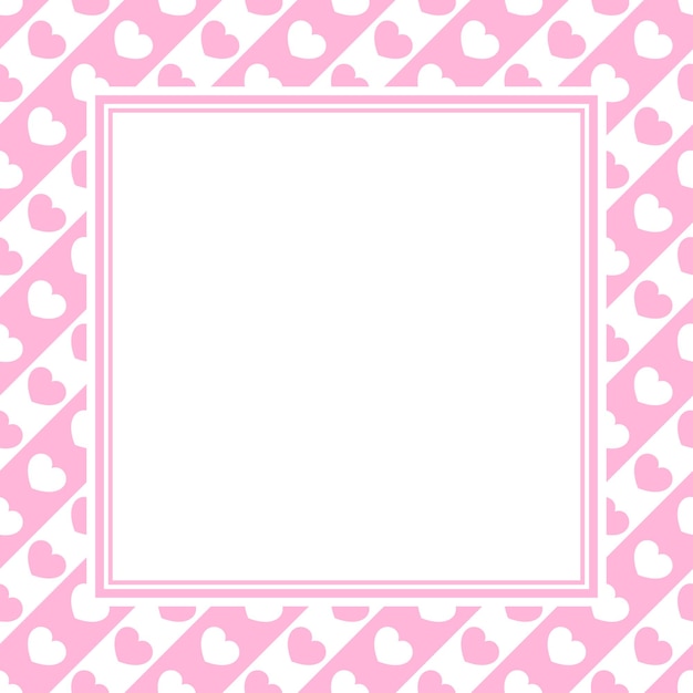 Vektorrahmen mit kopierraum rosa und weiße herzen auf diagonal gestreiftem hintergrund weißes papierblatt