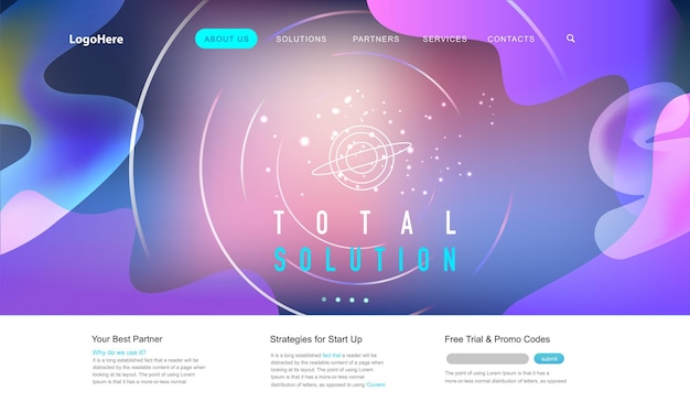 Vektorraumhintergrund mit Zielseiten-Website-Vorlage für Start-up-Unternehmen