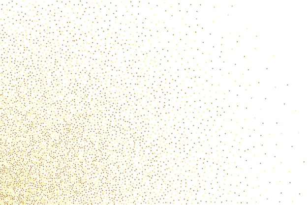 Vektorrundes Bokeh. Abstrakter iridescenter Hintergrund. Geometrische Jubiläumsillustration. Geburtstagskarte mit metallischer Textur. Goldes Konfetti. Isolierte goldene Staubpartikel. Chaotischer Brauthintergrund.