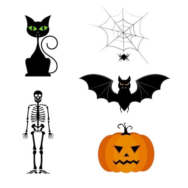 Vektorsammlung von verschiedenen niedlichen schwarzen Halloween-Silhouetten.