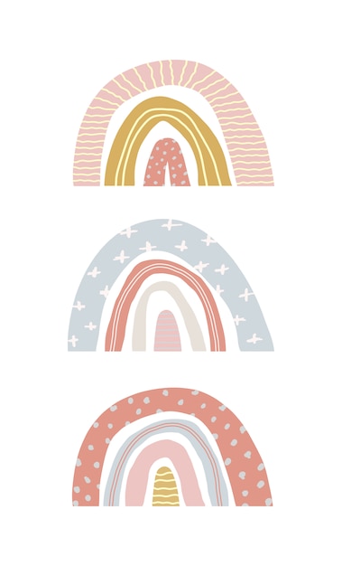 Vektorsatz der niedlichen frühlingsregenbögen auf einem isolierten weiß