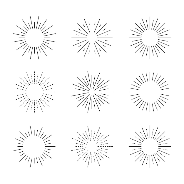 Vektorsatz geometrische Glanzikonen des Retrostils schwarze Kreise lokalisiert auf weißem Hintergrund