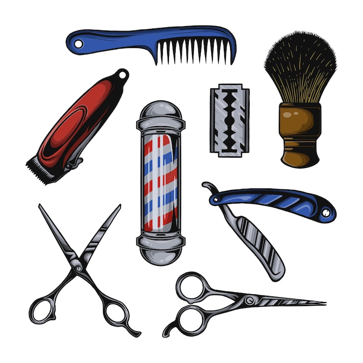 Vektor vektorsatz von barbershop-attributelementen und zubehör