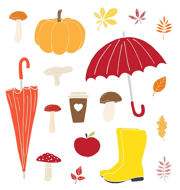 Vektorsatz von Doodle-Herbst-Elementen