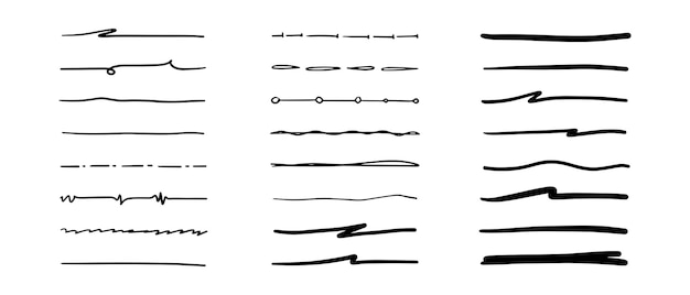 Vektorsatz von hand gezeichneter unterstreichung