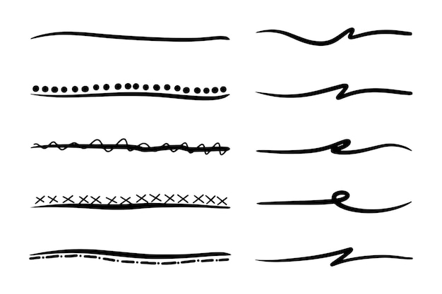 Vektorsatz von handgezeichneten Unterstrichen