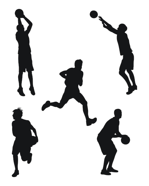 Vektor vektorsatz von männlichen basketballspielern silhouetten isolierter vektor