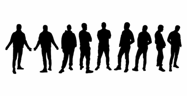 Vektorsatz von silhouetten von männern, die in verschiedenen seitenrutschen und gesten stehen