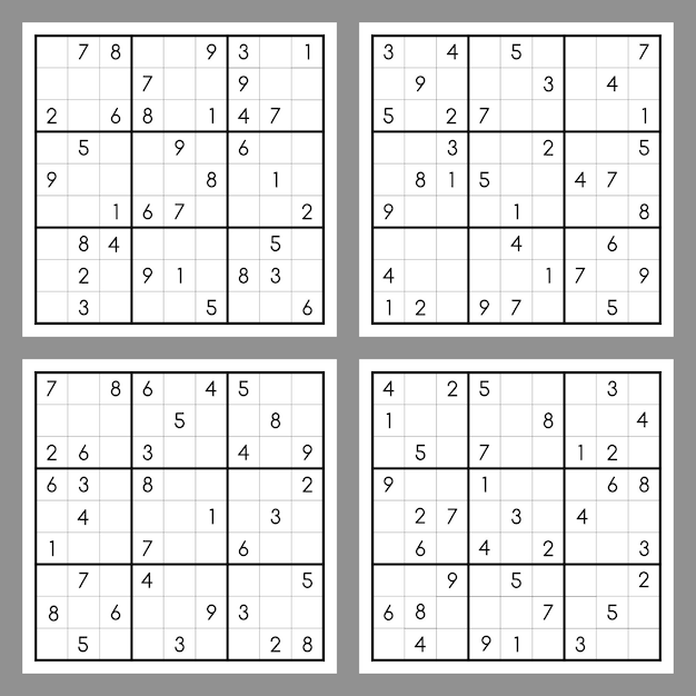 Vektorsatz von vier sudoku-rätseln mit zahlen