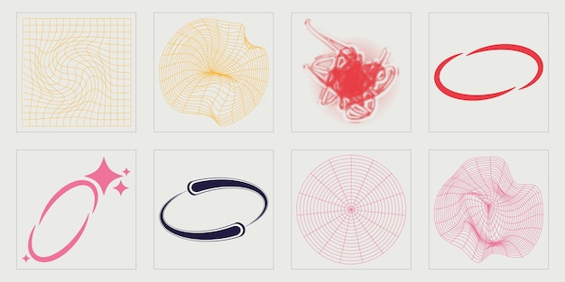 Vektorsatz von Y2K Große Sammlung von abstrakten grafischen geometrischen Symbolen Vorlagen für Notizposter