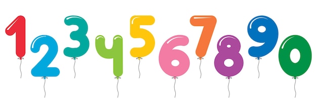 Vektorsatz zahlenförmiger bunter Luftballons für Geburtstagskarten und Einladungen