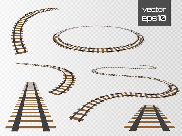 Vektorschienen gesetzt. Eisenbahn lokalisiert auf transparentem Hintergrund.