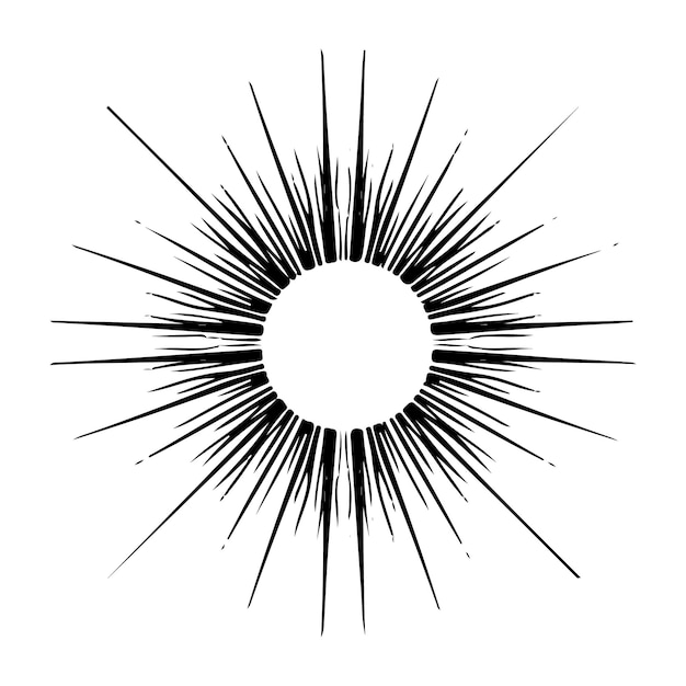 Vektor vektorschwarze sonne im boho-stil abstrakte illustration der morgendämmerung, die von hand mit einer einzigen linie gezeichnet wird