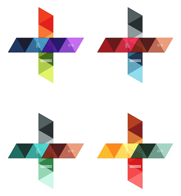Vektorset aus leeren geometrischen Infografik-Webboxen, die mit Dreiecken erstellt wurden. Hintergründe für Workflow-Layout-Diagramm-Nummernoptionen oder Webdesign