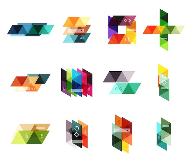 Vektorset aus leeren geometrischen Infografik-Webboxen, die mit Dreiecken erstellt wurden. Hintergründe für Workflow-Layout-Diagramm-Nummernoptionen oder Webdesign