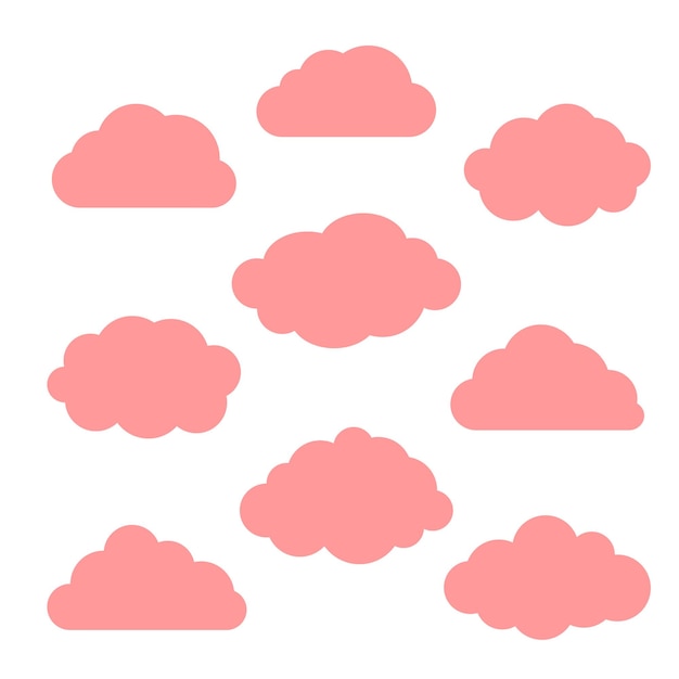 Vektor vektorset aus neun verschiedenen rosa wolken auf weißem hintergrund eps himmelswolken-vektor-silhouette-wolken-icon-set