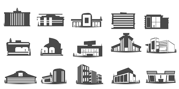 Vektorset der Stadtsilhouette im flachen Stil. Moderne urbane Landschaft. Vektor-Illustration. Stadt