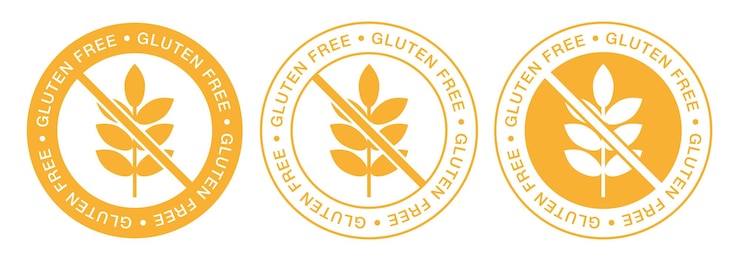 Vektor vektorset für glutenfreie etiketten. isolierte glutenfreie symbolsammlung. design von verpackungsabzeichen.