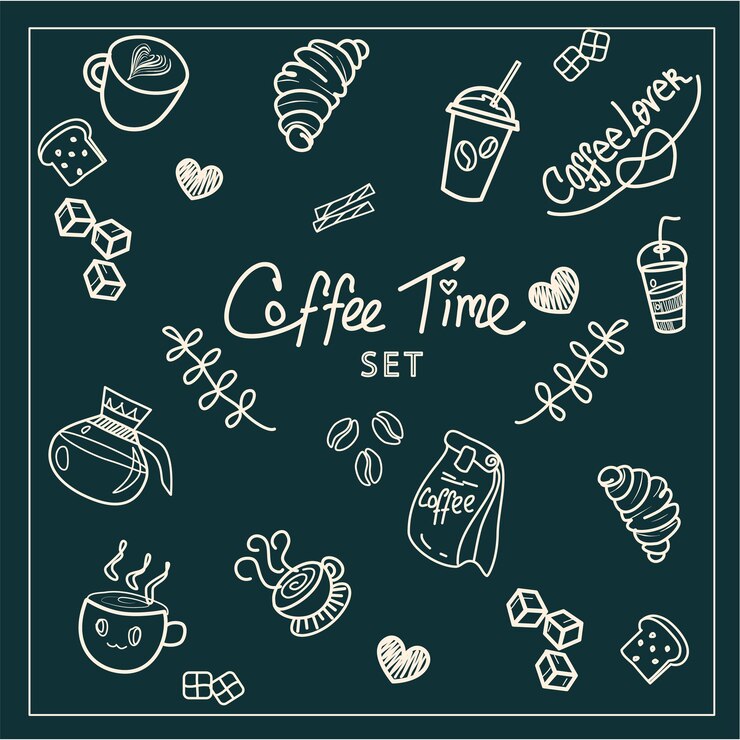 Vektor vektorset kaffeezeit handzeichnung doodle kaffee und essen